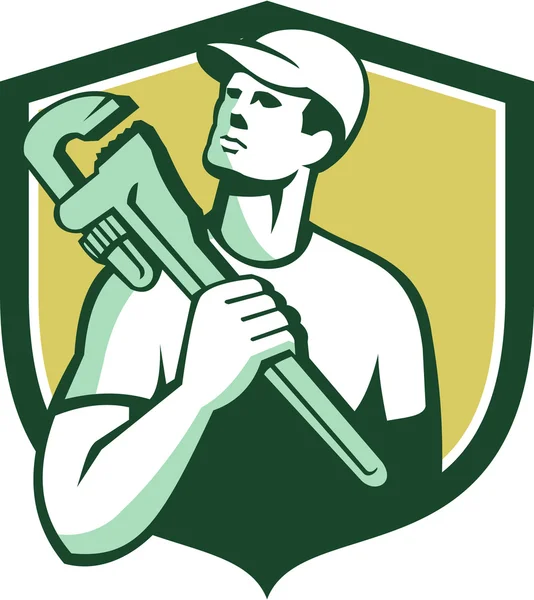 Escudo de llave de fontanero Tradesman Retro — Archivo Imágenes Vectoriales