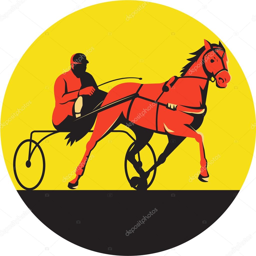 Horse and Jockey Harness Racing Circle Retro