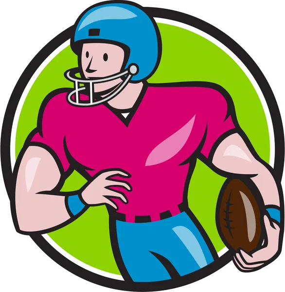 American Football Receiver Running Circle Cartoon (em inglês) — Vetor de Stock