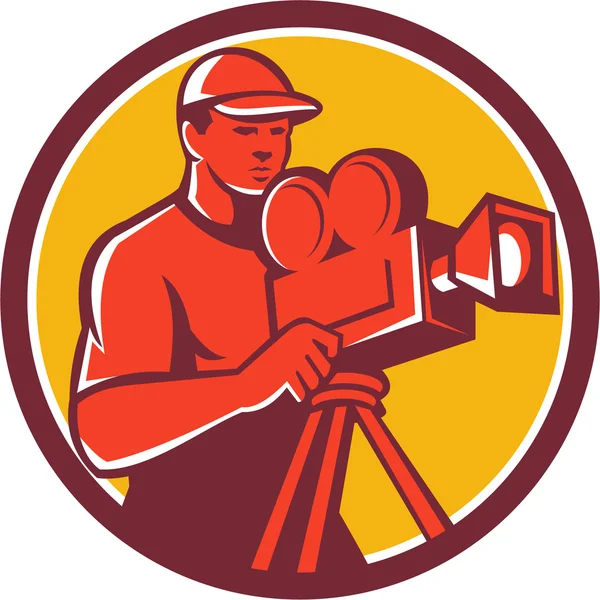 Cameraman Vintage película película cámara círculo retro — Vector de stock