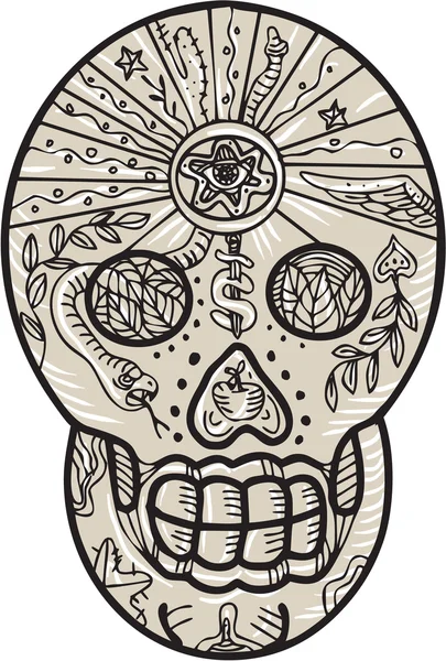 Azúcar cráneo tatuaje grabado — Archivo Imágenes Vectoriales
