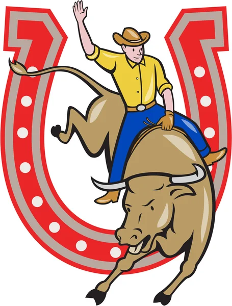 Rodeo Cowboy Bull Equitação ferradura — Vetor de Stock