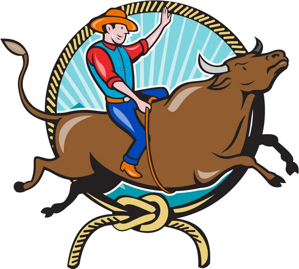 Rodeo Cowboy Bullenreiten Lasso — Stockvektor