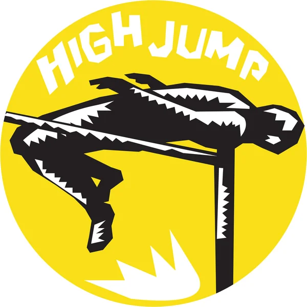 Atleta High Jump Woodcut —  Vetores de Stock