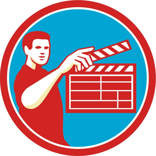 Film Crew Clapperboard Circle Retro — Stock Vector