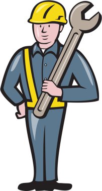 İnşaat işçisi Spanner izole karikatür