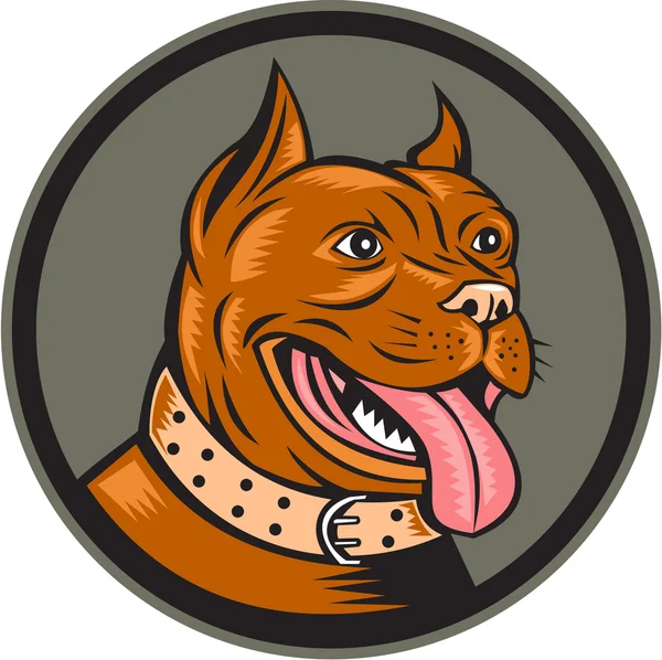 Pitbull σκυλί μιγάς κεφάλι κύκλο ξυλογραφία — Διανυσματικό Αρχείο