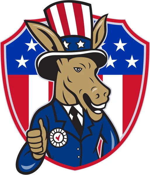 Demócrata burro mascota pulgares hacia arriba — Archivo Imágenes Vectoriales