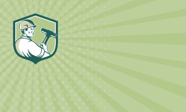 Business card Demolition Worker Sledgehammer Shield Retro