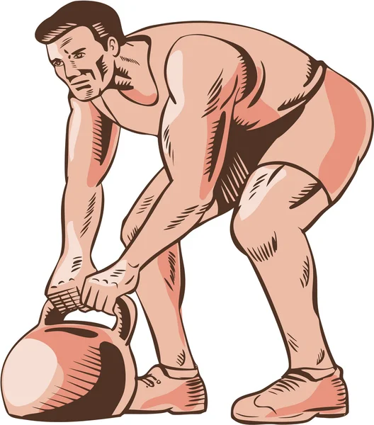 Entrenamiento de intervalo de alta intensidad Kettlebell Aguafuerte — Archivo Imágenes Vectoriales