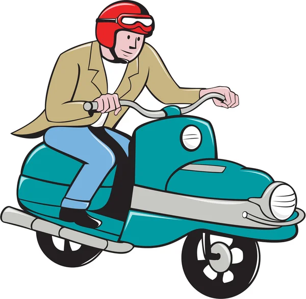 Fahrer Reiten Roller isoliert Karikatur — Stockvektor