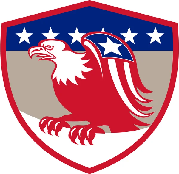 American Eagle vlajky křídla hřadování Crest Retro — Stockový vektor