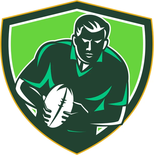 Rugby Player działa przechodzącą piłkę Crest Retro — Wektor stockowy