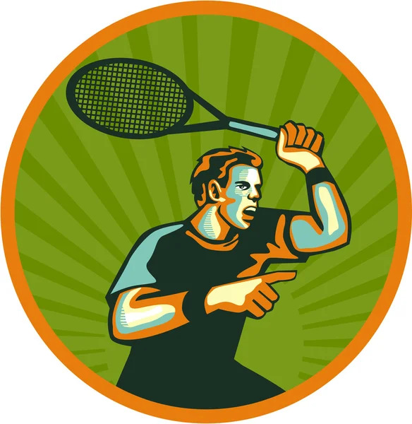 Tennis Player Racquet Circle Retro — ストックベクタ