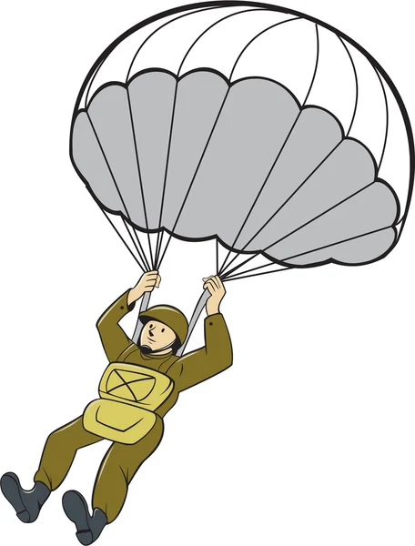 American Paratrooper Parachute Cartoon — Stock Vector