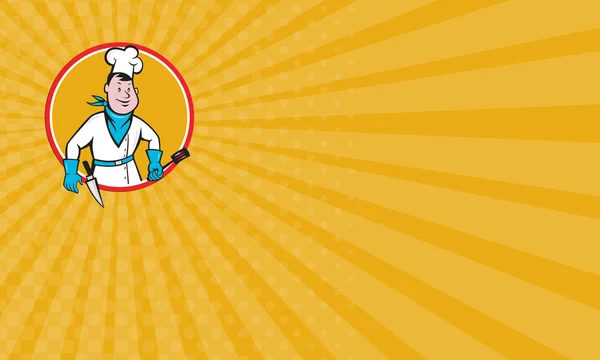 Cartão de visita Chef Cook Segurando Espátula Faca Círculo Cartoon — Fotografia de Stock