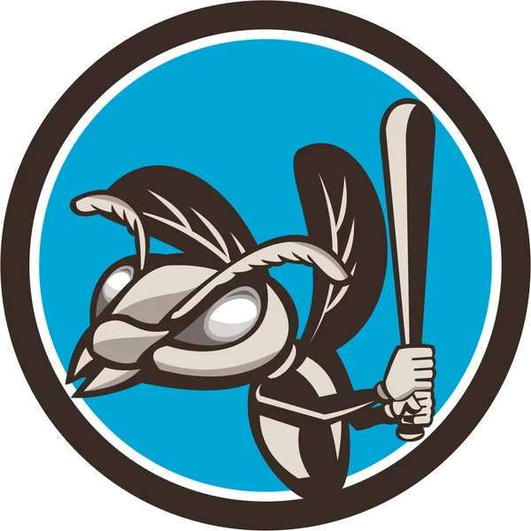 Hornet jugador de béisbol círculo de bateo retro — Archivo Imágenes Vectoriales