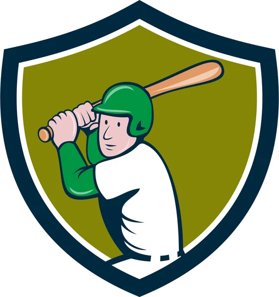 American Baseball Player Batting Crest Cartoon — Stock Vector