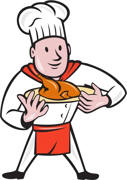 Chef Cook Roast Chicken Dish Cartoon — Stock Vector