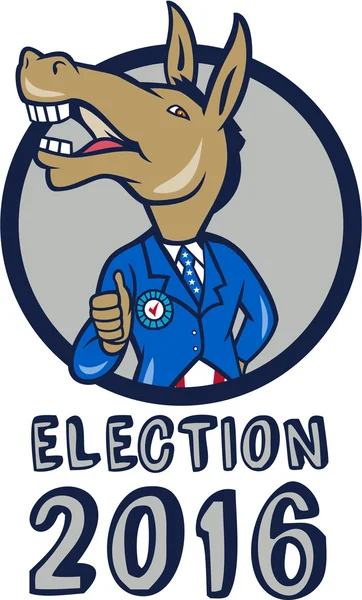 Verkiezing 2016 democraat Donkey mascotte cirkel Cartoon — Stockvector