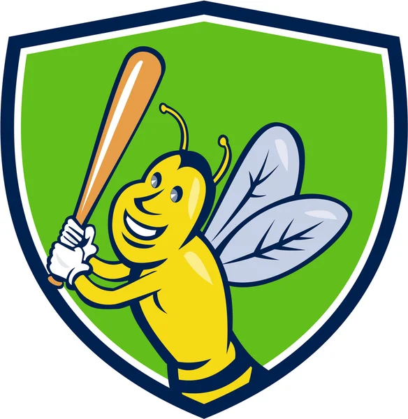 Killer Bee baseballový hráč odpalování Crest kreslený — Stockový vektor