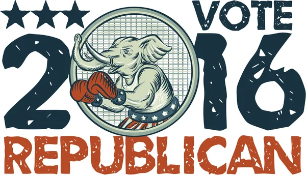 Vote Républicain 2016 Eléphant Boxer Cercle Gravure — Image vectorielle
