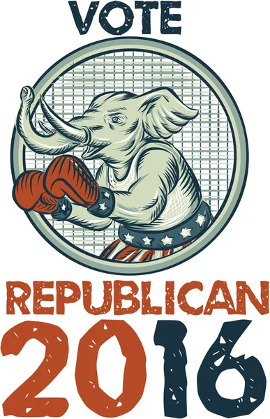 Vote Républicain 2016 Eléphant Boxer Gravure — Image vectorielle