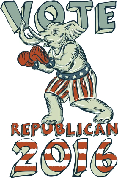 Vote Républicain 2016 Eléphant Boxer Isolé Gravure — Image vectorielle