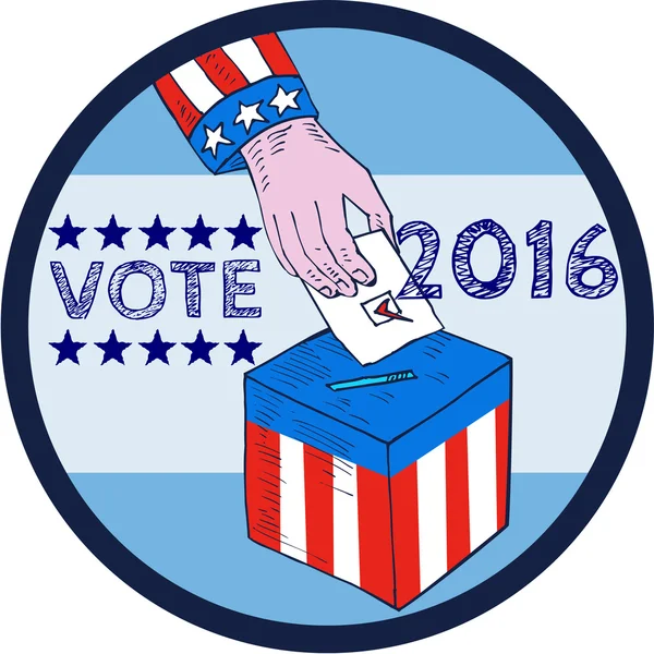 Vote 2016 Hand Ballot Box Circle Etching — Stock Vector