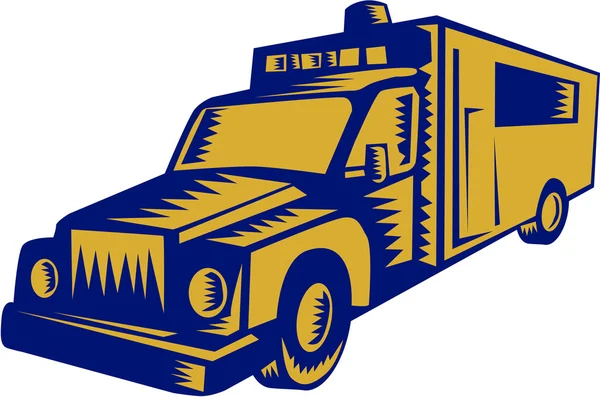 Ambulance Emergency Vehicle Truck Woodcut — Wektor stockowy