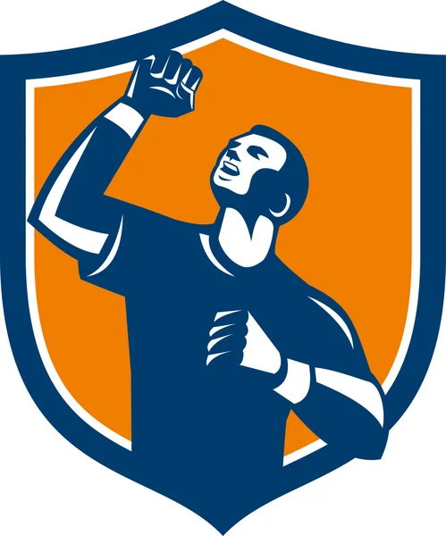 Athlete Fist Pump Crest Retro — Stockvector