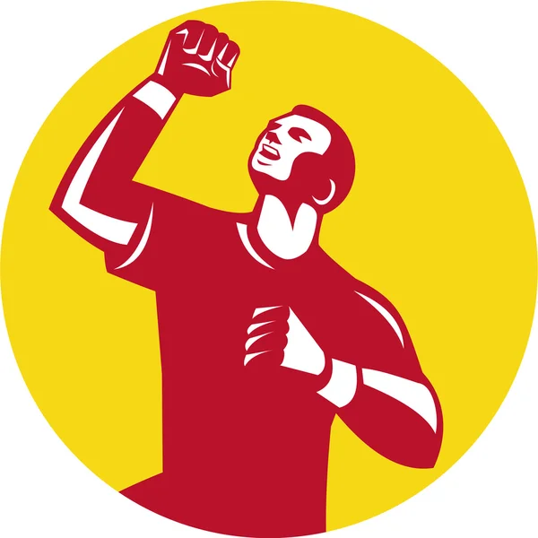 Athlete Fist Pump Circle Retro — Stockvector