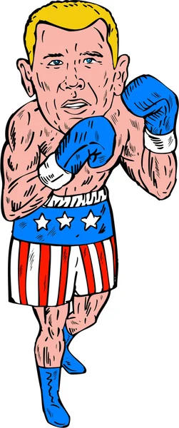 Boxer Pose USA Flag Etching — 图库矢量图片