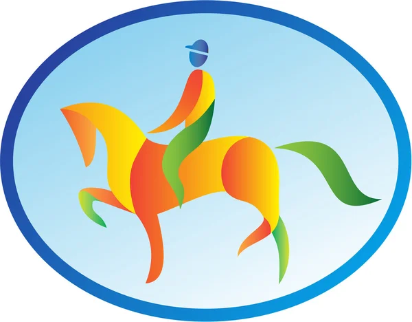 Equestrian Rider Dressage Oval Retro — Stok Vektör
