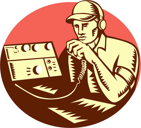 Ham Radio Operator Circle Woodcut