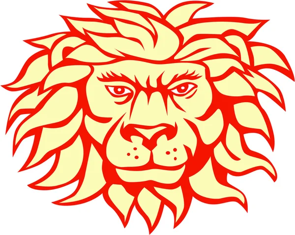 Angry Lion Big Cat Head Retro — Stok Vektör