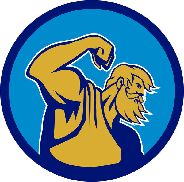 Neptune Poseidon Flexing Muscle Circle Retro