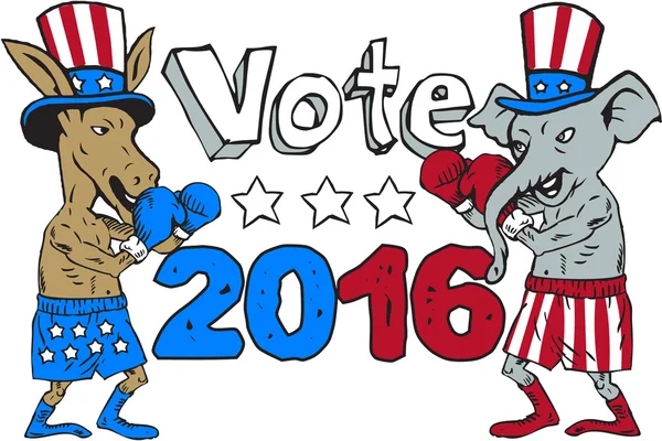 Vote 2016 Donkey Boxer and Elephant — 图库矢量图片
