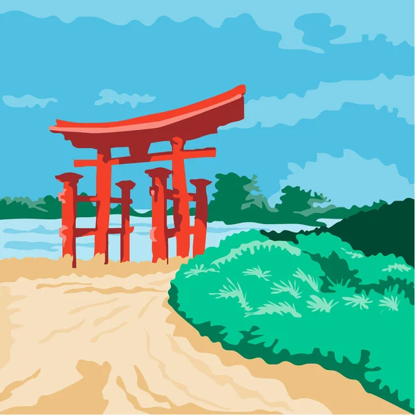 Torii Japanese Gate WPA — Stock Vector