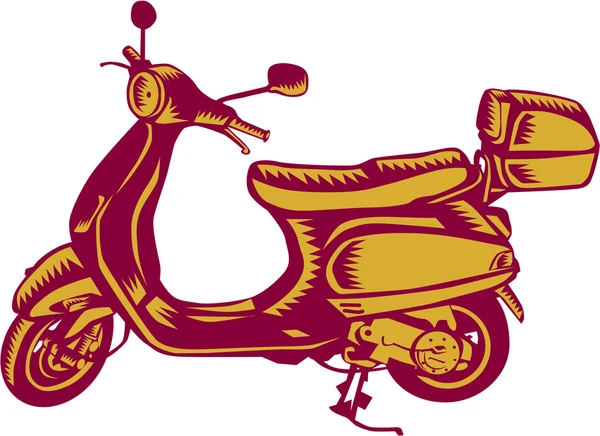 Scooter lado de la bicicleta Vintage Woodcut — Vector de stock