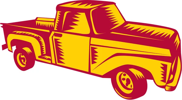 Vintage pick up camion Woodcut — Vettoriale Stock