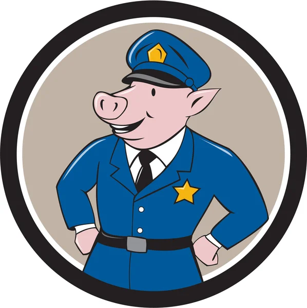 Poliziotto maiale sceriffo cerchio cartone animato — Vettoriale Stock