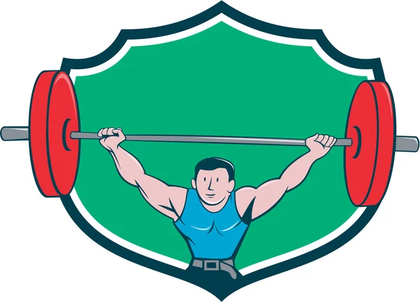 Weightlifter Deadlift Lifting Weights Shield Cartoon — Stock Vector