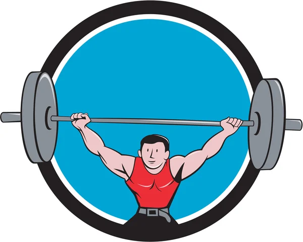 Weightlifter Deadlift Lifting Weights Circle Cartoon — Stock Vector