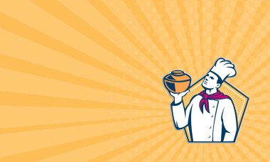 Business card Chef Cook Holding Pot Retro