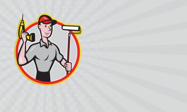 Business card House Painter Paint Roller Handyman Cartoon