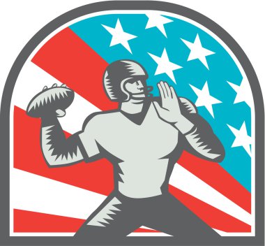 Amerikan futbolu oyun kurucu Qb ABD bayrağı gravür
