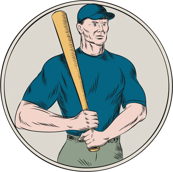 Giocatore di baseball Batter Holding Bat incisione — Vettoriale Stock
