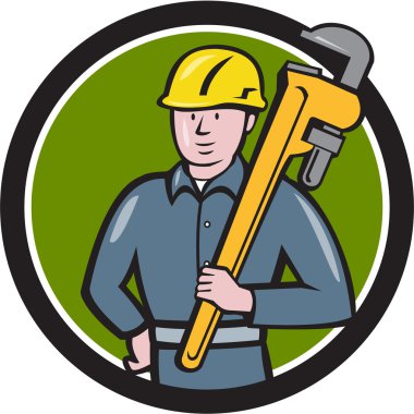 İngiliz anahtarı daire karikatür tutan tesisatçı