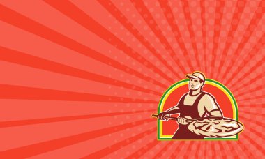 Business card Baker Holding Peel With Pizza Pie Retro
